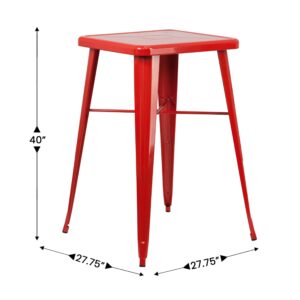 Flash Furniture Aaron Commercial Grade 23.75" Square Red Metal Indoor-Outdoor Bar Height Table