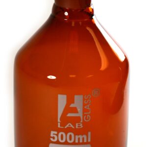 Eisco Labs 500ml Amber Reagent Bottle, Narrow Mouth with Acid Proof Polypropylene Stopper, Socket Size 24/29