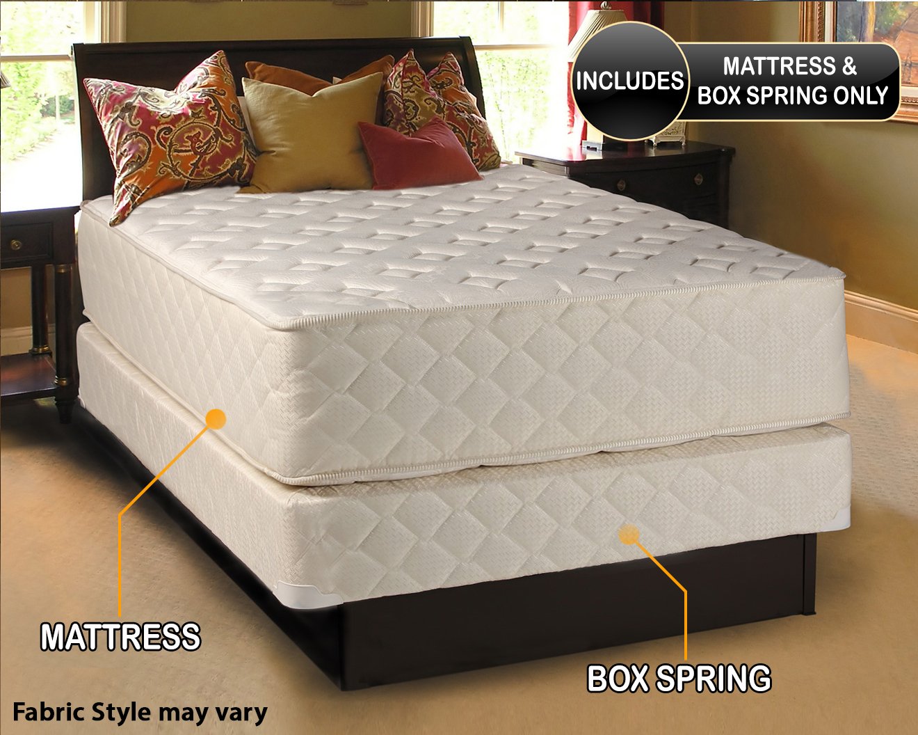 Dream Solutions USA Highlight Luxury Firm Queen Size (60"x80"x14") Mattress & Box Spring Set - Fully Assembled - Spinal Back Support, Innerspring Coils, Premium Edge Guards, Longlasting Comfort