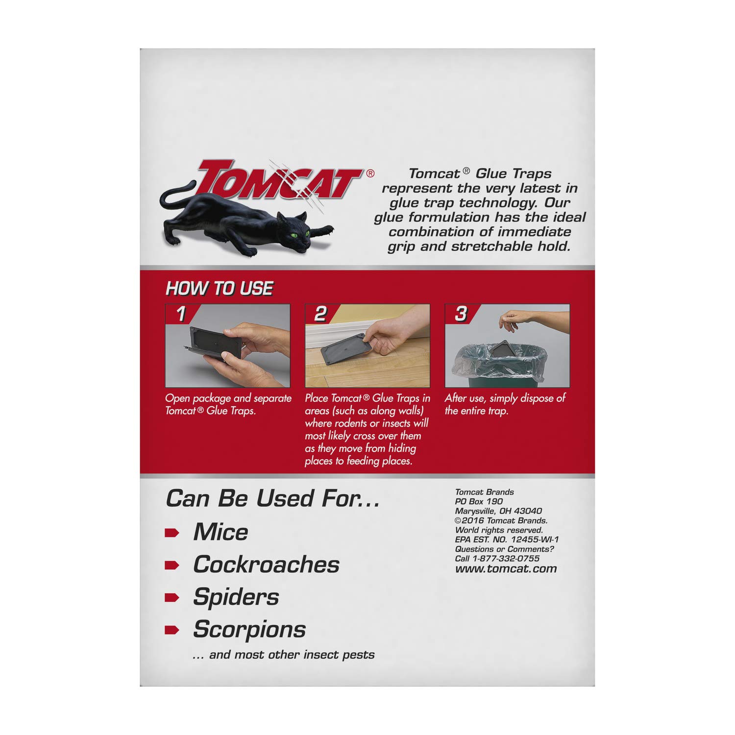 Tomcat Mouse Trap with Immediate Grip Glue for Mice, Cockroaches, and Spiders, Ready-to-Use, 2-Pack (8 Glue Traps)