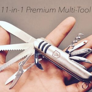 Geralt Pocket Knife 11-in-1 Premium Multi-Tool Heavy Duty Stainless Steel Construction Multi-Function Silver *Survivor Series* With Bottle Opener, Large Folding Knife, Phillips and Flathead Screwdrivers, Saw, Scissors, and More (in Tin or Gift Box)