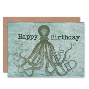 wee blue coo birthday happy octopus tentacles art greetings greeting card gift