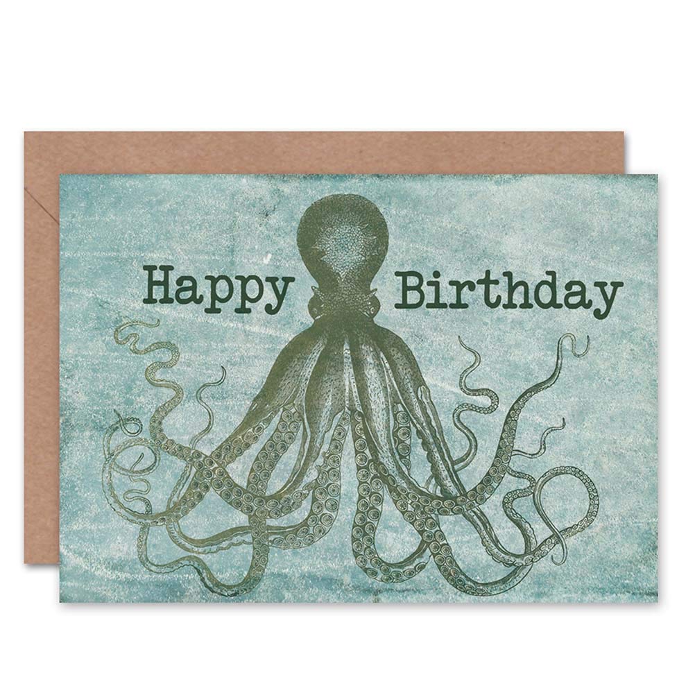 Wee Blue Coo BIRTHDAY HAPPY OCTOPUS TENTACLES ART GREETINGS GREETING CARD GIFT