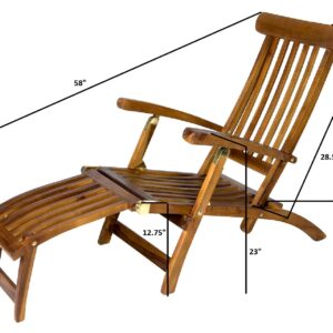 All Things Cedar TF53 Teak Steamer Chair | Foldable Outdoor Chaise Lounge Chair | Durable Patio Furniture | 5 Reclining Options | Easy Storage | No Cushions (24x70x37)