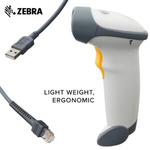 Zebra LS2208 Series Corded Handheld Standard Range Laser Scanner Kit with Gooseneck Stand and Cable Cash Register Featuring White Color Model Number LS2208-SR20001R-NA