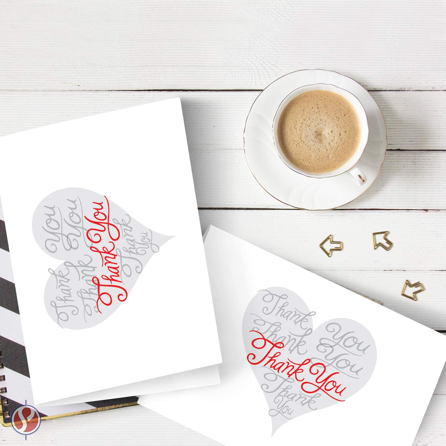 Thank You Greeting Cards & Envelopes, Beautiful & Romantic Love Hearts Greetings for Husband, Wife, Boyfriend or Girlfriend | 80lb Cover – Pre-scored | 5" x 7" (A7 Size) | 25 Cards & 25 Envelopes