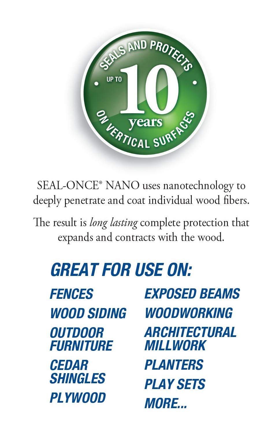 SEAL-ONCE NANO Penetrating Wood Sealer & Stain - 1 Quart. Water-based, Low-VOC waterproofer for fences, siding, beams, outdoor furniture & log homes.