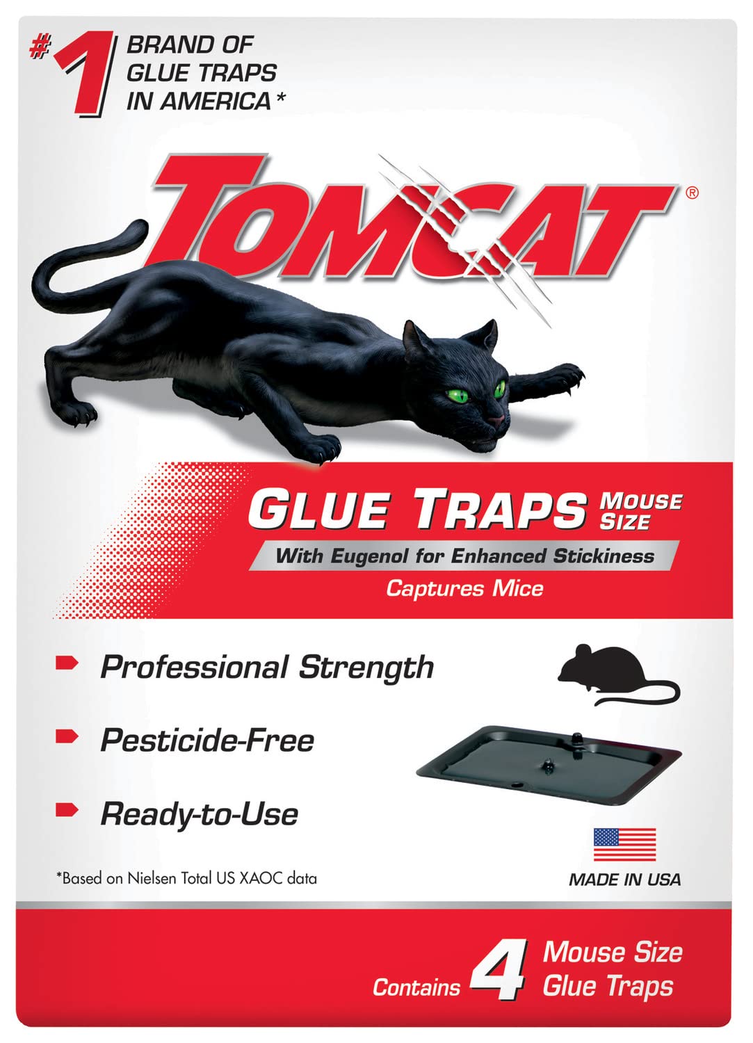 Tomcat Mouse Trap with Immediate Grip Glue for Mice, Cockroaches, and Spiders, Ready-to-Use, 2-Pack (8 Glue Traps)