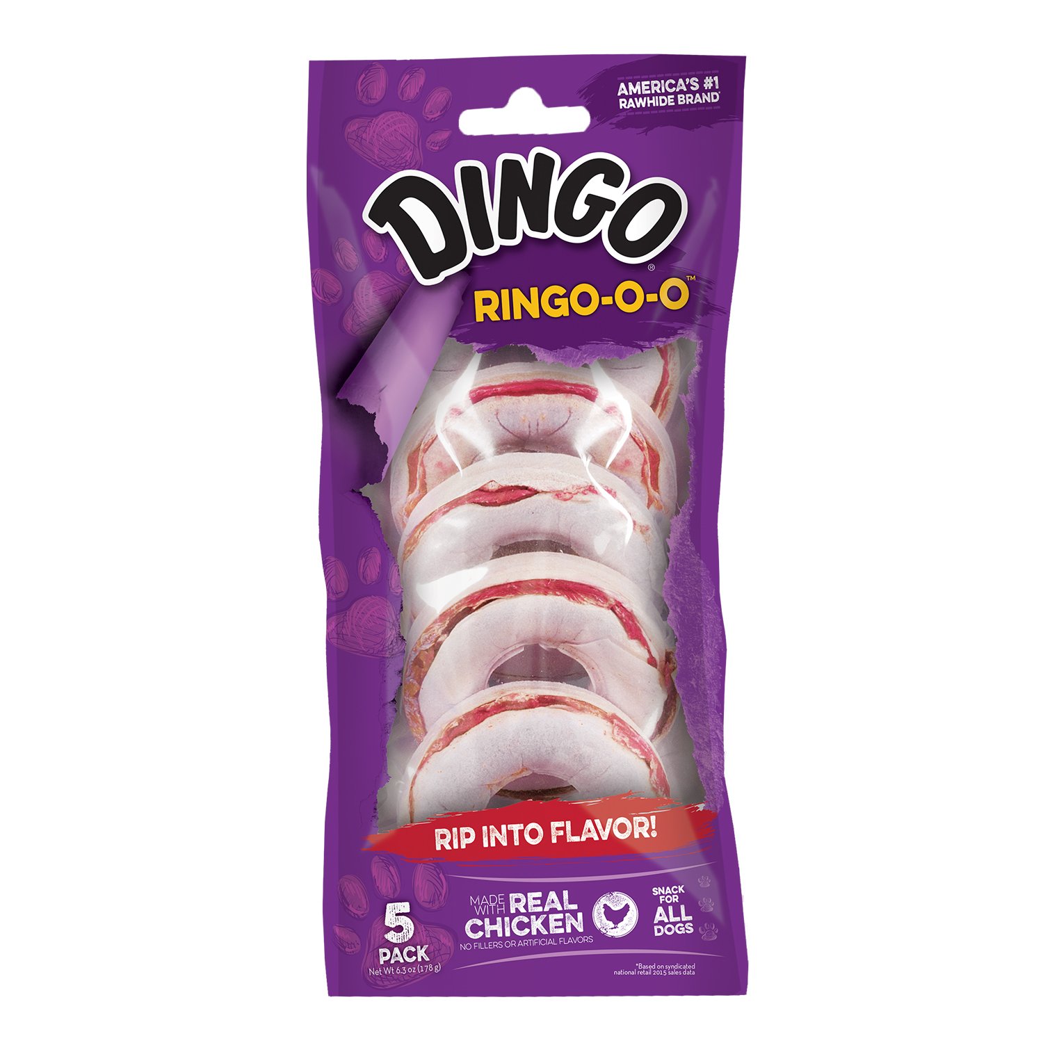 Dingo Ringo-o-o 5 Count, Ring-Shaped, Rawhide Chew For All Dogs