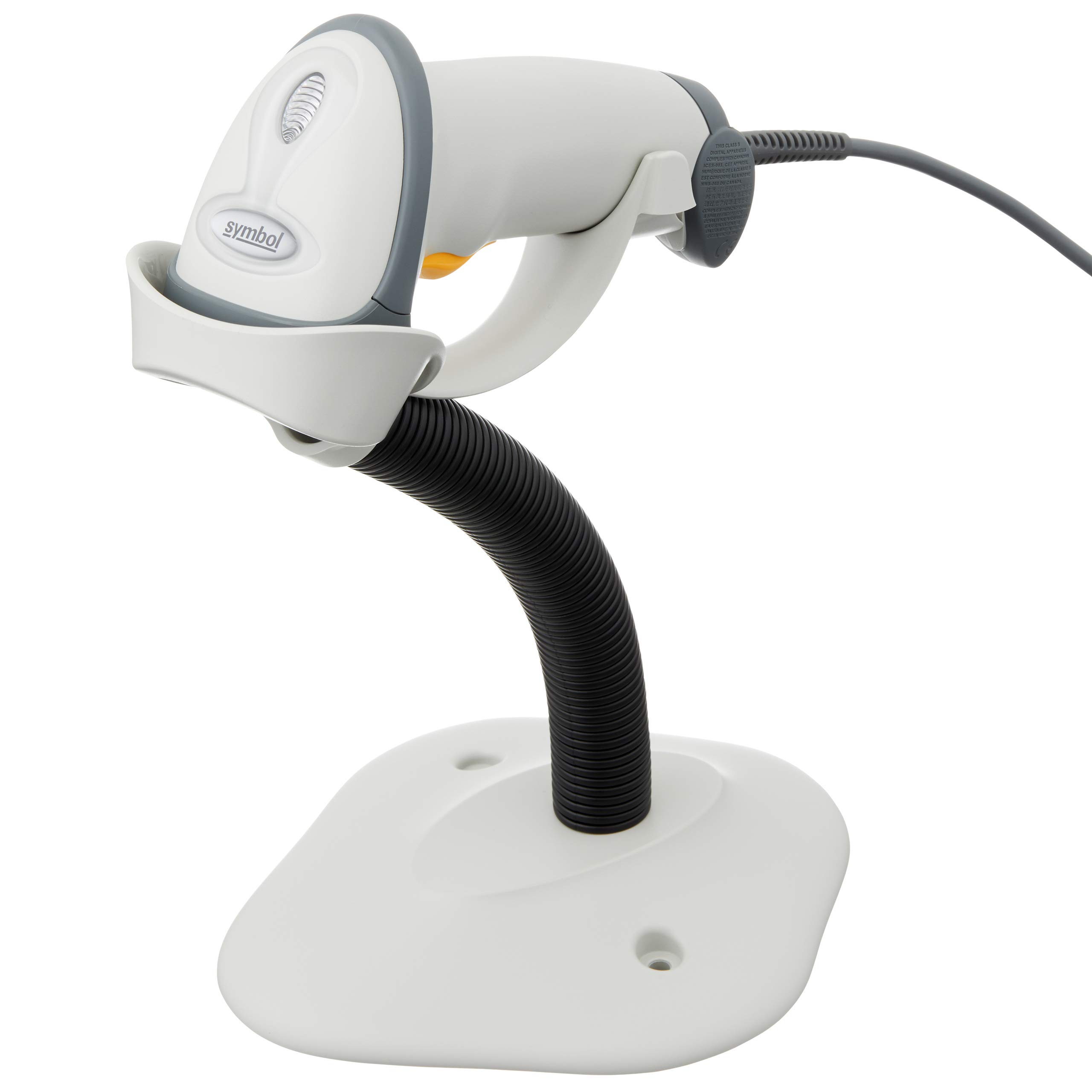 Zebra LS2208 Series Corded Handheld Standard Range Laser Scanner Kit with Gooseneck Stand and Cable Cash Register Featuring White Color Model Number LS2208-SR20001R-NA