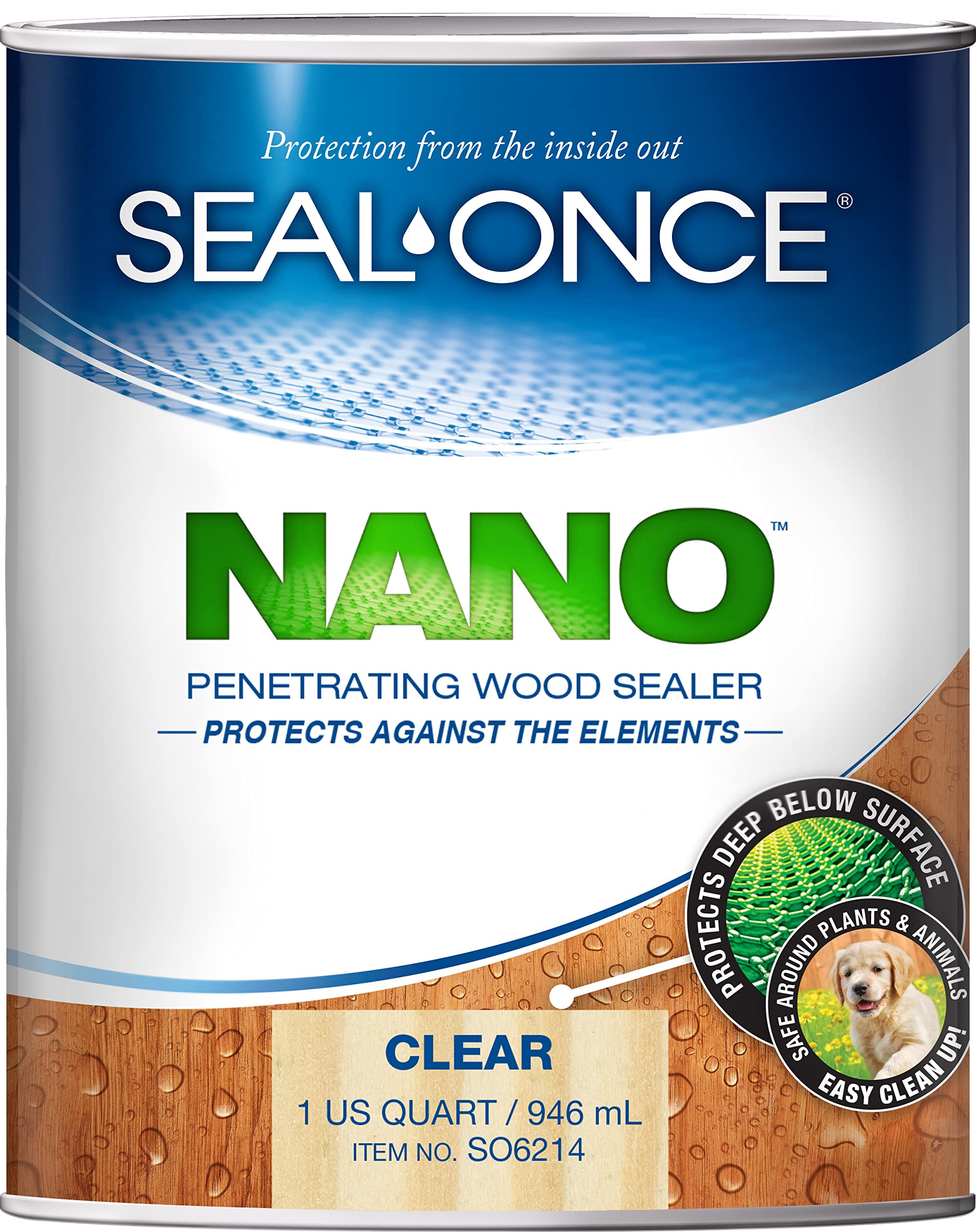 SEAL-ONCE NANO Penetrating Wood Sealer & Stain - 1 Quart. Water-based, Low-VOC waterproofer for fences, siding, beams, outdoor furniture & log homes.