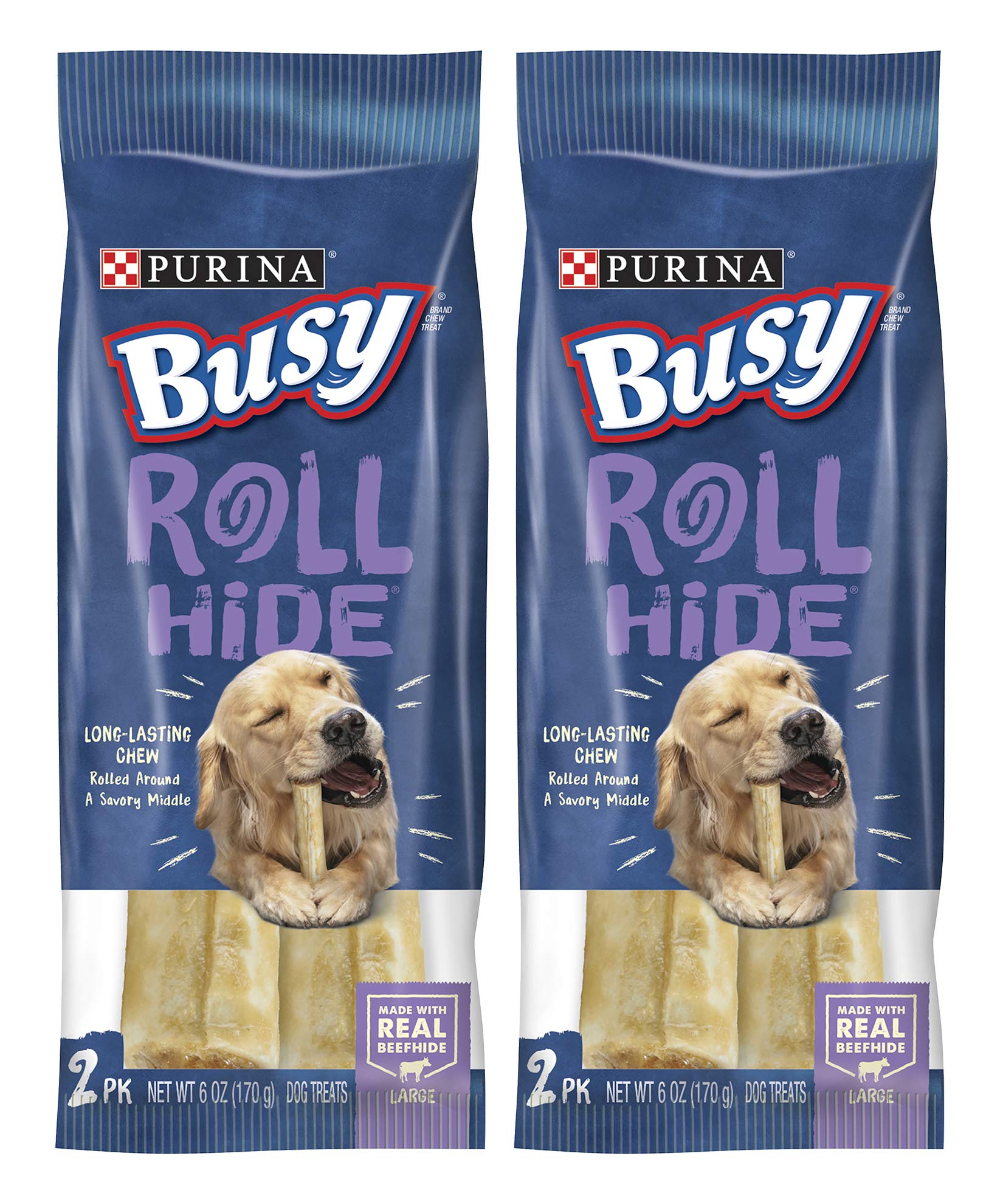 Purina Busy Rollhide Chew Treat - for Large Dogs - 2 Count Treats Per Package - Net Wt. 6 OZ (170 g) Per Package - Pack of 2