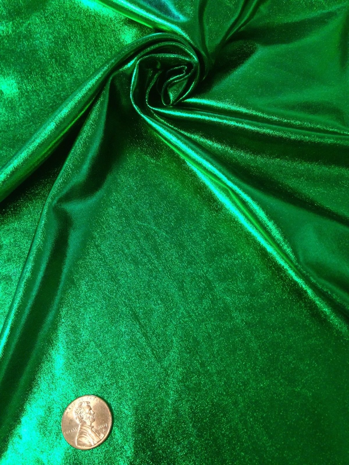 Metallic Shiny All Over Foil Stretch Polyester Spandex Fabric by The Yard (Emerald)