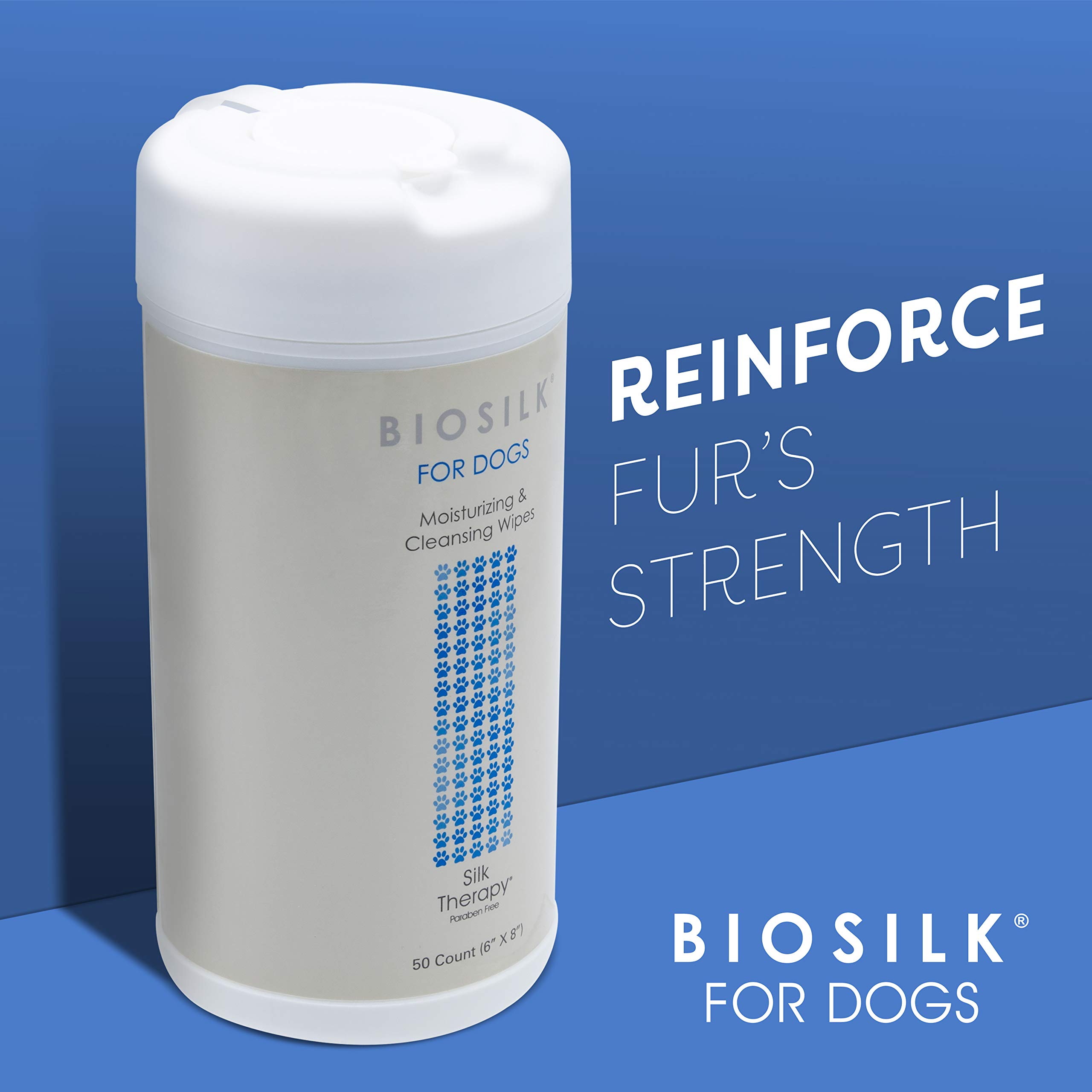 BioSilk for Dogs Silk Therapy Moisturizing & Cleansing Wipes | Best Dog Wipes for Dogs With Dry Itchy Skin | Removes Dirt, Debris and Odors Without Irritation, 50 Count