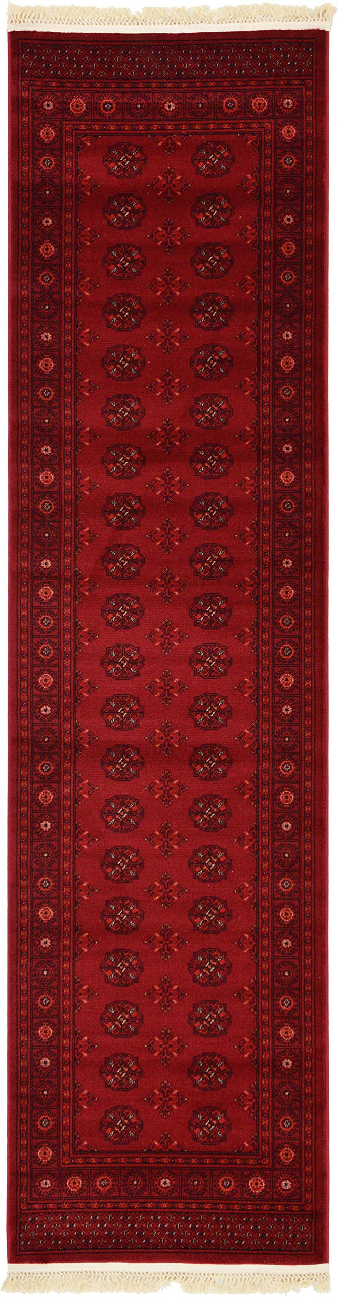 Unique Loom Tekke Collection Over-Dyed Saturated Traditional Torkaman Area Rug, 2 ft 7 in x 10 ft, Red/Burgundy