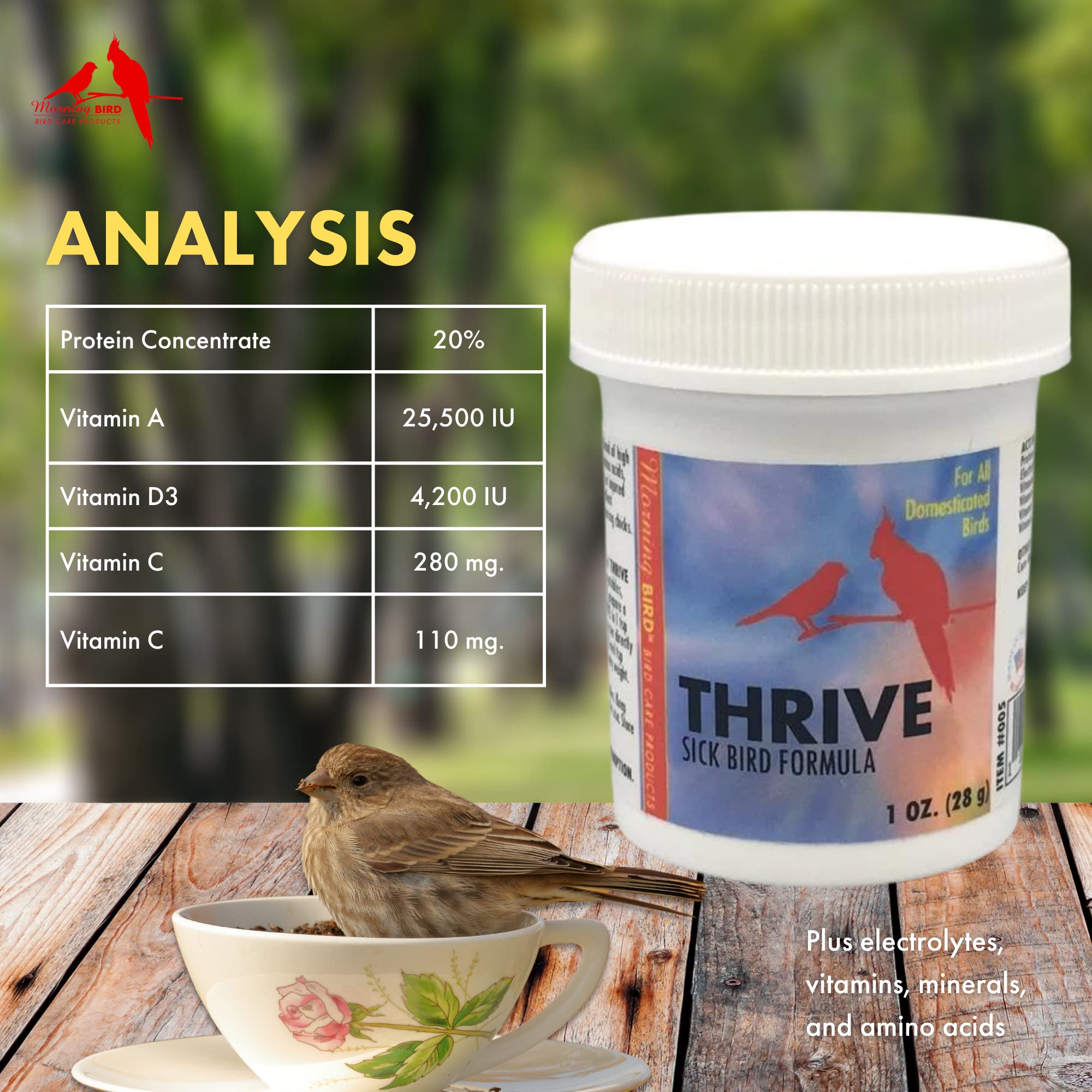 Morning Bird Thrive, Nutritious Energy Supplement with Minerals, Vitamins, Amino Acids, Electrolytes, and Protein, 1 oz