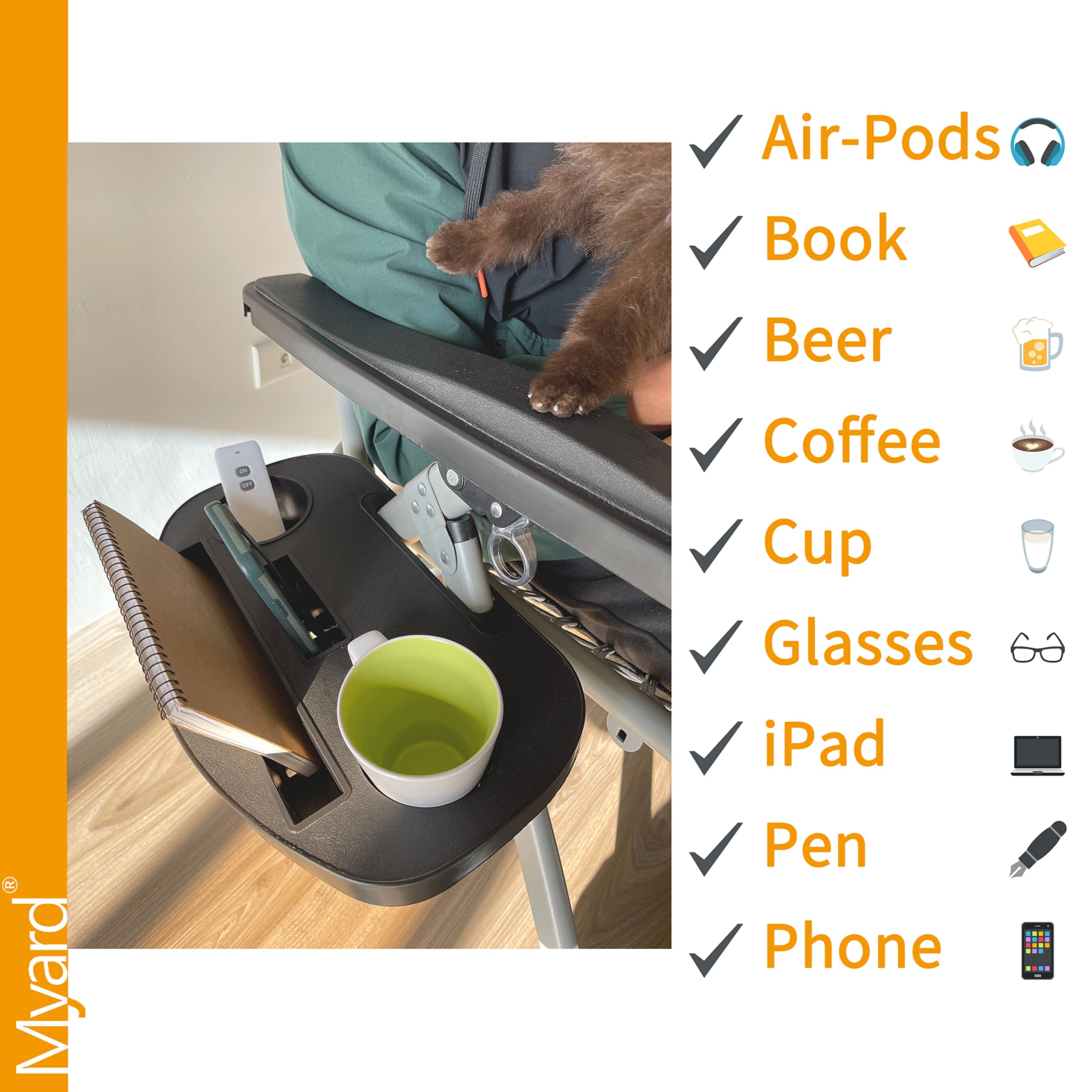 PayandPack Cup Holder Tray, Gravity Chair Side Tray for Beach Chair, Clip-On Chair, Easy-Slide Zero Gravity Chair