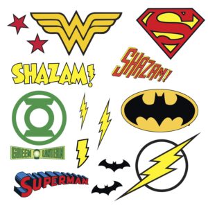 RoomMates RMK2749SCS DC Superhero Logos Peel and Stick Wall Decals 16 count