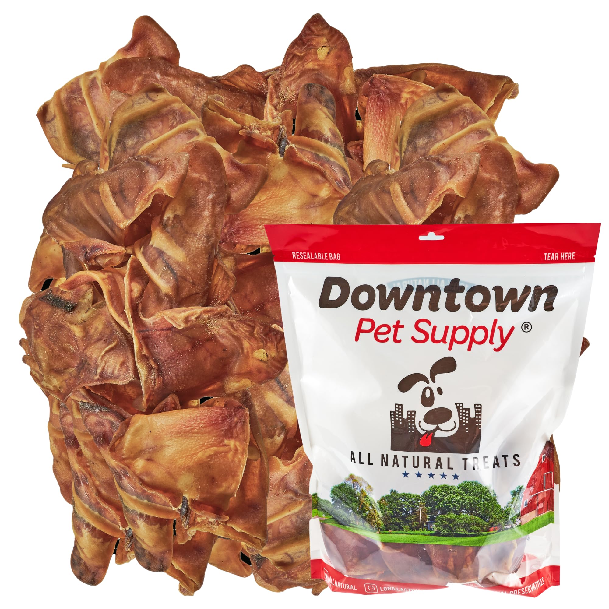 Downtown Pet Supply - Jumbo Pig Ears - Dog Dental Treats & Rawhide-Free Dog Chews - Healthy Coat & Skin Care, Cholesterol & Heart Health Dog Treats - Protein, Vitamins & Minerals - 20 Pack