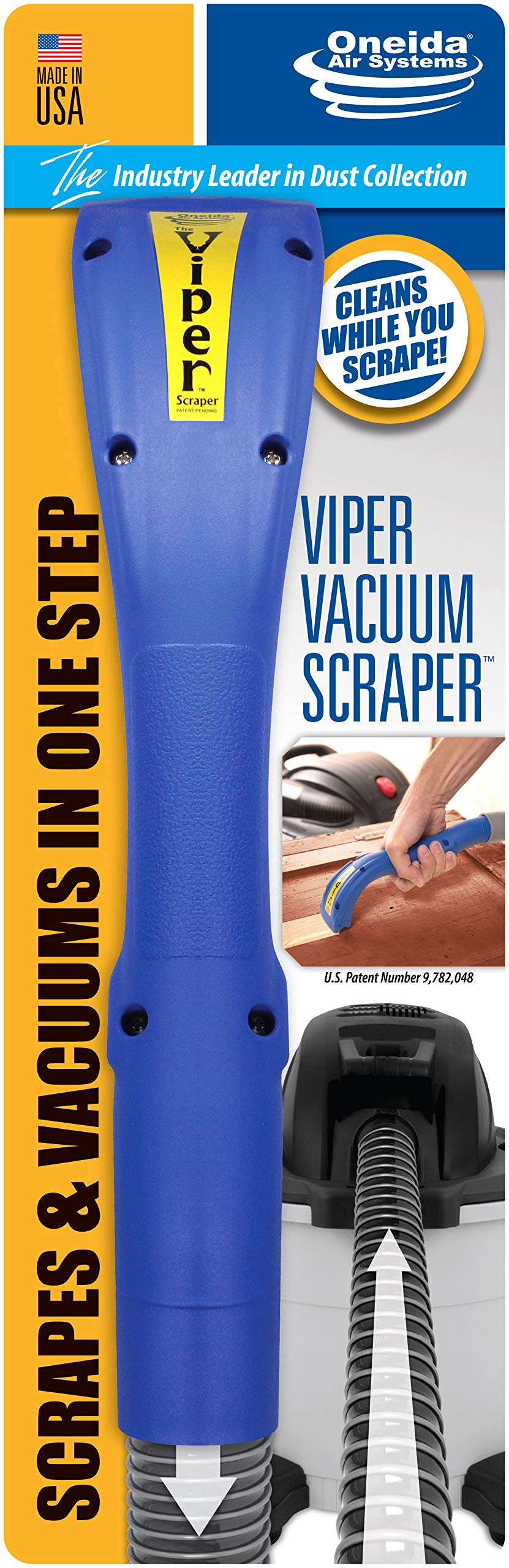 Oneida Air Systems Viper Vacuum Scraper® Ergonomic Textured Grip Wet/Dry Vac Attachment with Reversible Tungsten-Carbide Blade