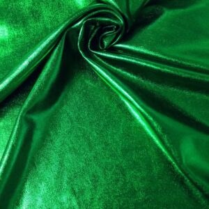 Metallic Shiny All Over Foil Stretch Polyester Spandex Fabric by The Yard (Emerald)