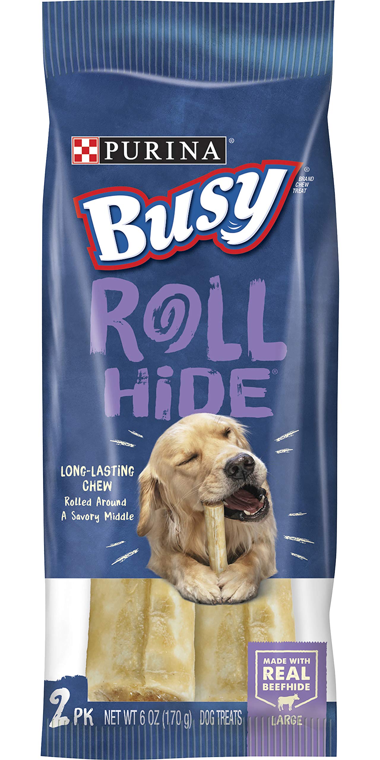 Purina Busy Rollhide Chew Treat - for Large Dogs - 2 Count Treats Per Package - Net Wt. 6 OZ (170 g) Per Package - Pack of 2