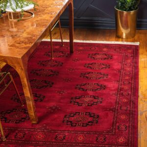 Unique Loom Tekke Collection Over-Dyed Saturated Traditional Torkaman Area Rug, 7 ft 0 in x 10 ft 0 in, Red/Black