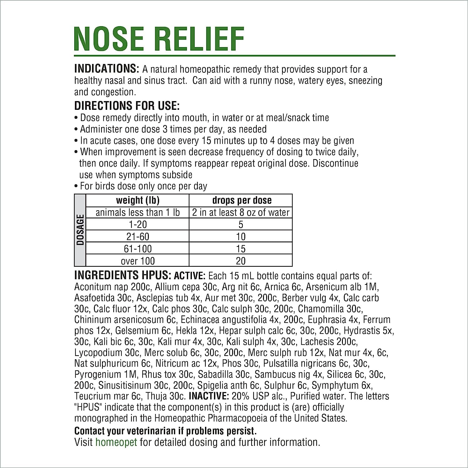 Dog Homeopet Nose Relief