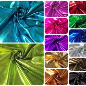 Metallic Shiny All Over Foil Stretch Polyester Spandex Fabric by The Yard (Emerald)