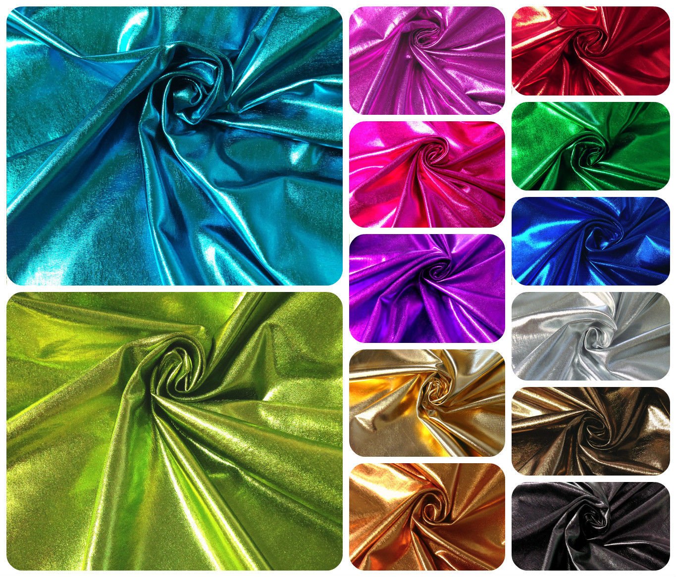 Metallic Shiny All Over Foil Stretch Polyester Spandex Fabric by The Yard (Emerald)