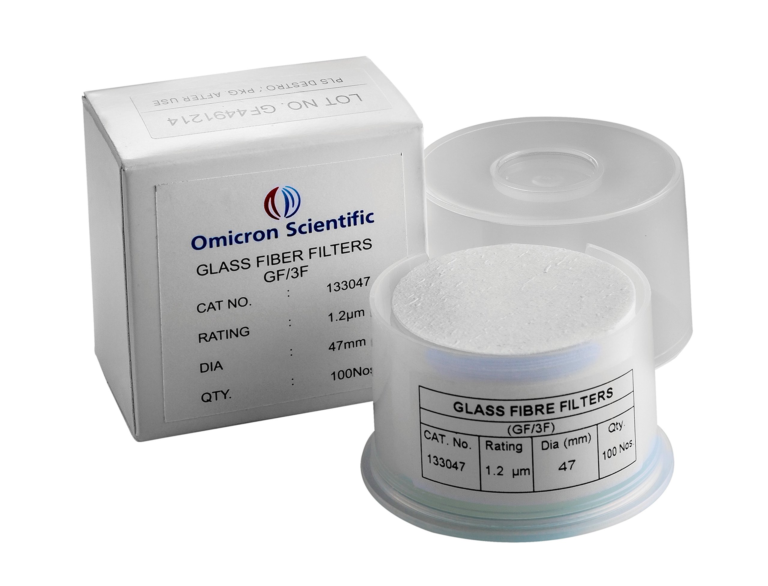 Omicron 133047 Borosilicate Glass Fiber Binder Free Filter, 1.2 μm, 47 mm (Pack of 100)