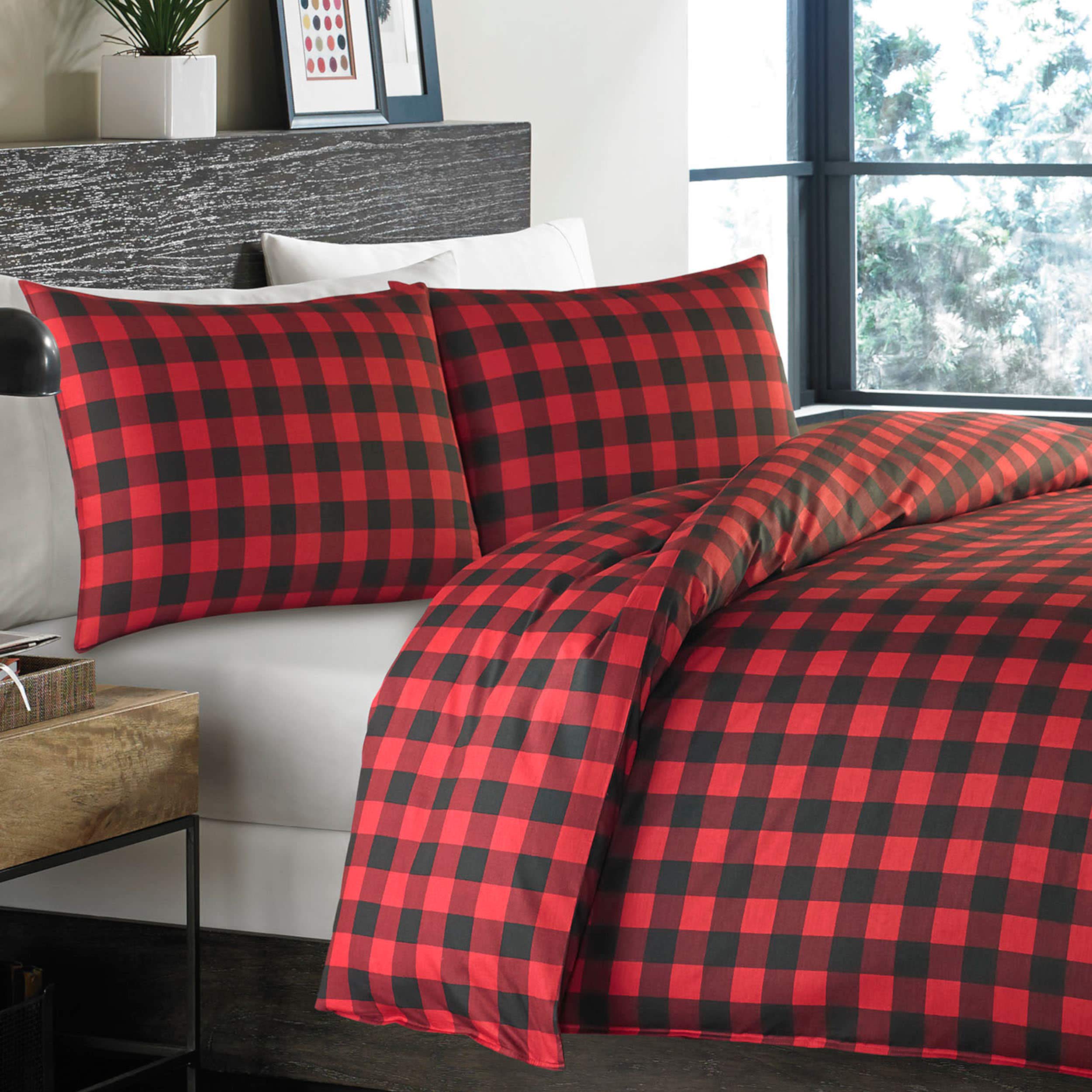 Eddie Bauer - Twin Duvet Cover Set, Cotton Reversible Bedding, Buffalo Plaid Home Decor for All Seasons (Red/Black, Twin)