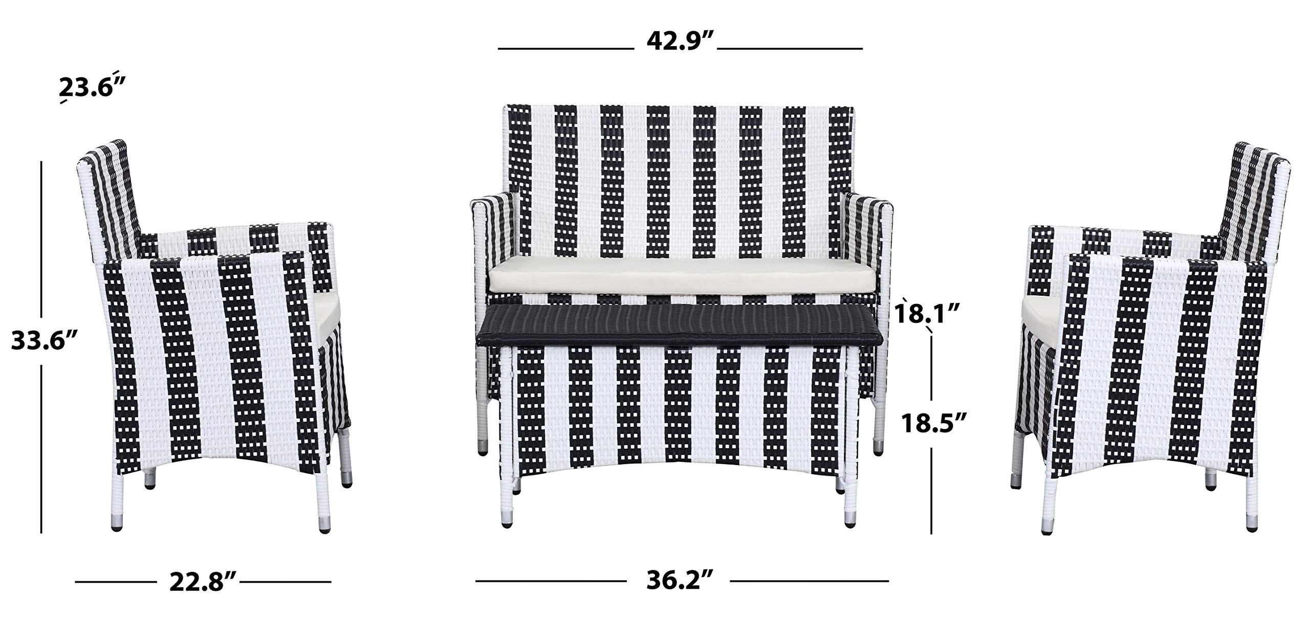 Safavieh Outdoor Collection Figueroa Black and White 4-Piece Patio Set