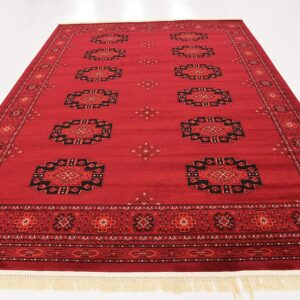 Unique Loom Tekke Collection Over-Dyed Saturated Traditional Torkaman Area Rug, 7 ft 0 in x 10 ft 0 in, Red/Black