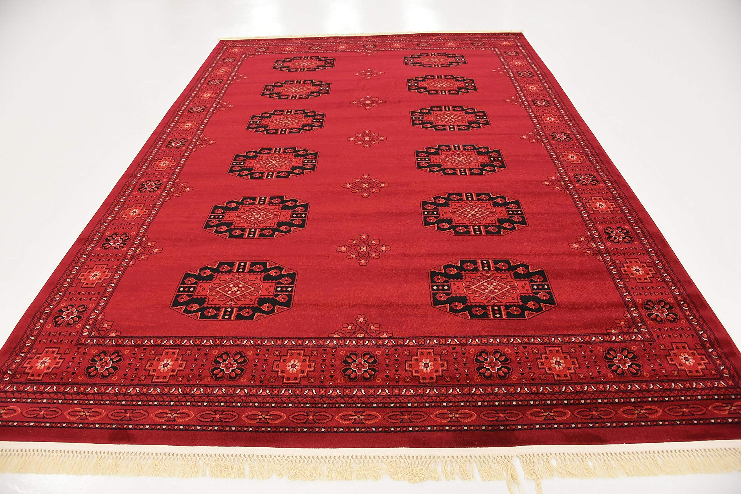 Unique Loom Tekke Collection Over-Dyed Saturated Traditional Torkaman Area Rug, 7 ft 0 in x 10 ft 0 in, Red/Black