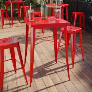 Flash Furniture Aaron Commercial Grade 23.75" Square Red Metal Indoor-Outdoor Bar Height Table