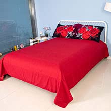 3D Oil Red Rose Bedding Sets 4PC,(1PC Duvet Cover,1PC Bed Sheet,2PC Pillowcase),100% Cotton King Queen Size Red Rose Duvet Cover Sets,Queen/Full Size