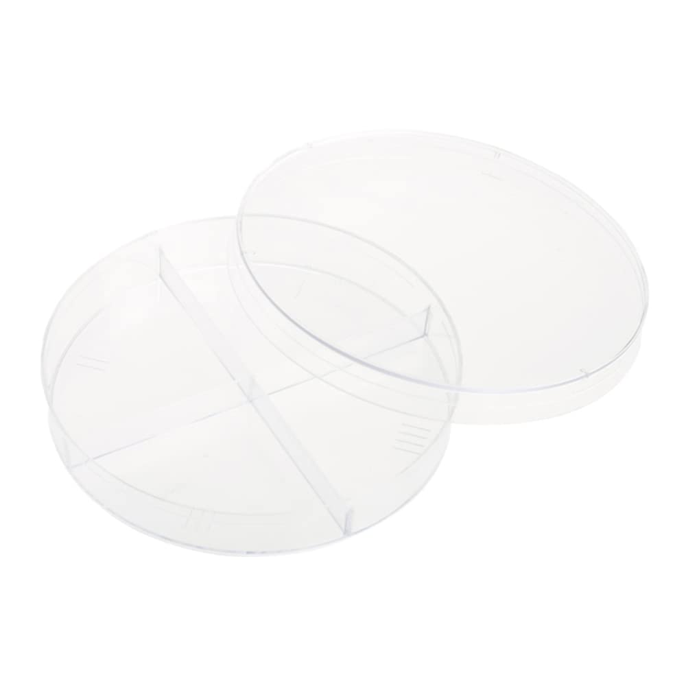 Celltreat 229684 Petri Dish, 4 Compartments, Sterile, 100 mm x 15 mm, 25 per Bag, Clear (Pack of 500)