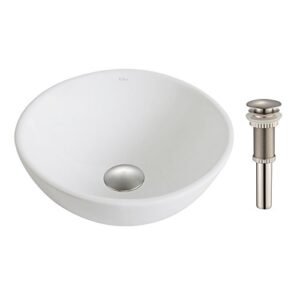 kraus kcv-341-bn modern elavo ceramic small round vessel bathroom sink with pop up drain, brushed nickel/white