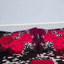 3D Oil Red Rose Bedding Sets 4PC,(1PC Duvet Cover,1PC Bed Sheet,2PC Pillowcase),100% Cotton King Queen Size Red Rose Duvet Cover Sets,Queen/Full Size