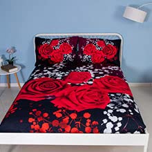 3D Oil Red Rose Bedding Sets 4PC,(1PC Duvet Cover,1PC Bed Sheet,2PC Pillowcase),100% Cotton King Queen Size Red Rose Duvet Cover Sets,Queen/Full Size