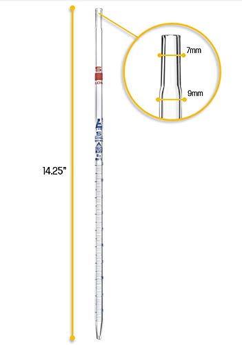 EISCO Serological Pipette, 5ml - Class A, Tolerance ±0.030ml - Blue Graduations - Color Code, Red - Calibrated for Delivery to Jet - Borosilicate Glass