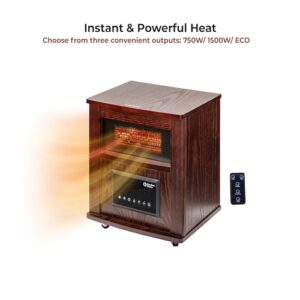 Comfort Zone Wood Cabinet Space Heater with Remote, 16 inch, Adjustable Thermostat, Digital Display, Overheat Protection, Electric, Infrared Quartz, Ideal for Home, Bedroom, & Office, 1,500W, CZ2032C