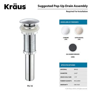 Kraus KCV-341-BN Modern Elavo Ceramic Small Round Vessel Bathroom Sink with Pop Up Drain, Brushed Nickel/White