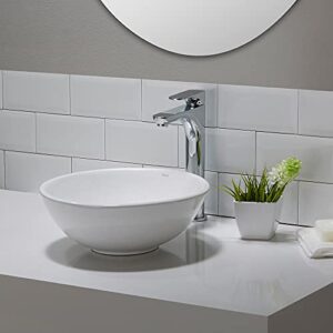 Kraus KCV-341-BN Modern Elavo Ceramic Small Round Vessel Bathroom Sink with Pop Up Drain, Brushed Nickel/White