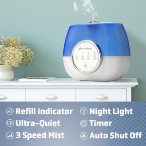 PureGuardian H4810AR Ultrasonic Warm and Cool Mist Humidifier for Bedrooms, Quiet, Filter-Free, 120 Hr, 2 Gal Treated Tank Surface Resists Mold, Pure Guardian Humidifier with Essential Oil Tray