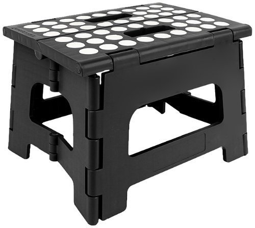 StepSafe Non Slip Folding Step Stool For Kids and Adults with Handle- 9 in Height, Holds up to 300 Lb! (black)