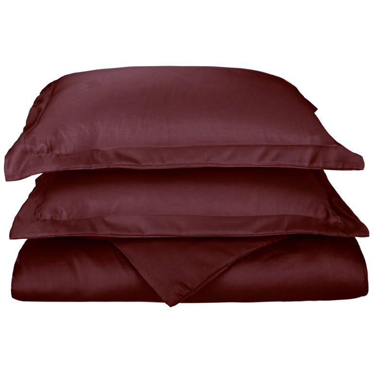 LaxLinen 3PC Duvet Cover Set, California/Western/King-Cal King, Wine Solid 600-Thread Count