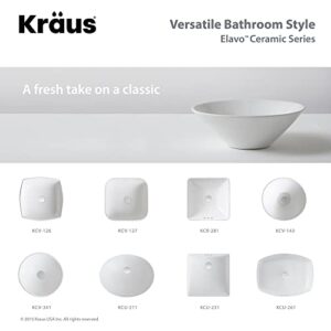 Kraus KCV-341-BN Modern Elavo Ceramic Small Round Vessel Bathroom Sink with Pop Up Drain, Brushed Nickel/White