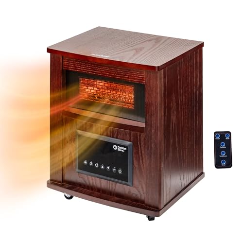 Comfort Zone Wood Cabinet Space Heater with Remote, 16 inch, Adjustable Thermostat, Digital Display, Overheat Protection, Electric, Infrared Quartz, Ideal for Home, Bedroom, & Office, 1,500W, CZ2032C